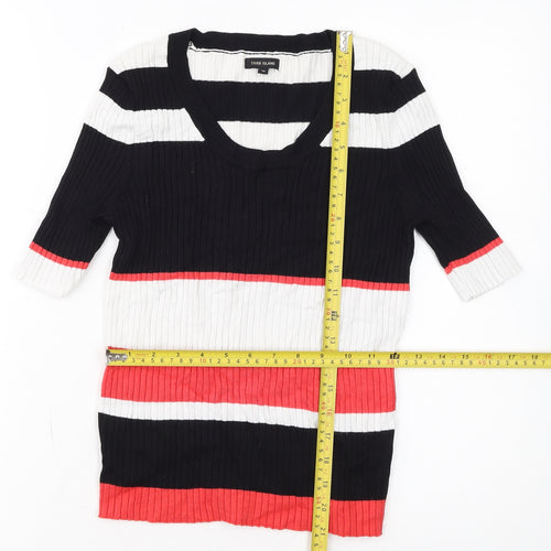 River Island Women's Multicoloured Striped V-Neck Knit Jumper Size 10