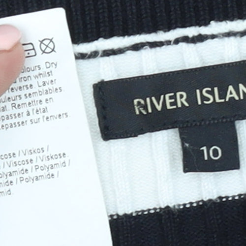 River Island Women's Multicoloured Striped V-Neck Knit Jumper Size 10