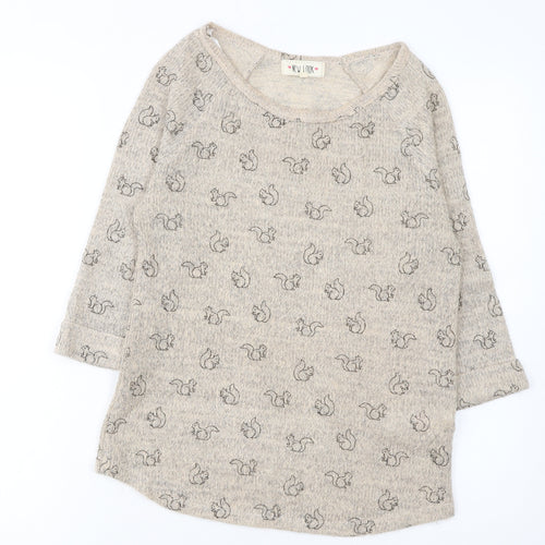 New Look Women Beige Animal Print 3/4 Sleeve Pullover Jumper Size 10