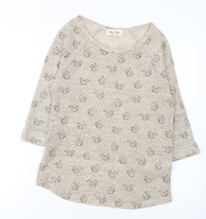 New Look Women Beige Animal Print 3/4 Sleeve Pullover Jumper Size 10