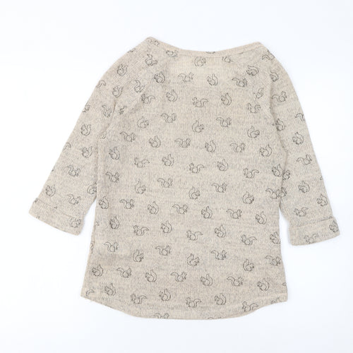 New Look Women Beige Animal Print 3/4 Sleeve Pullover Jumper Size 10