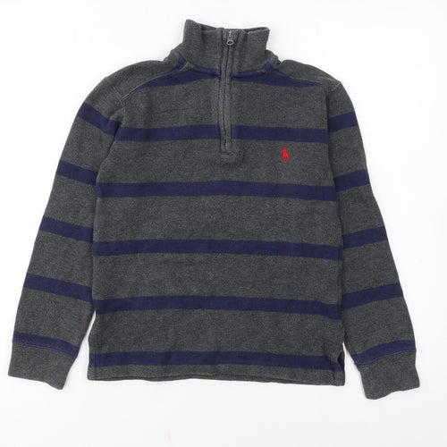 Ralph Lauren Boys Grey Striped 1/4 Zip Knit Sweatshirt Size 8 Years