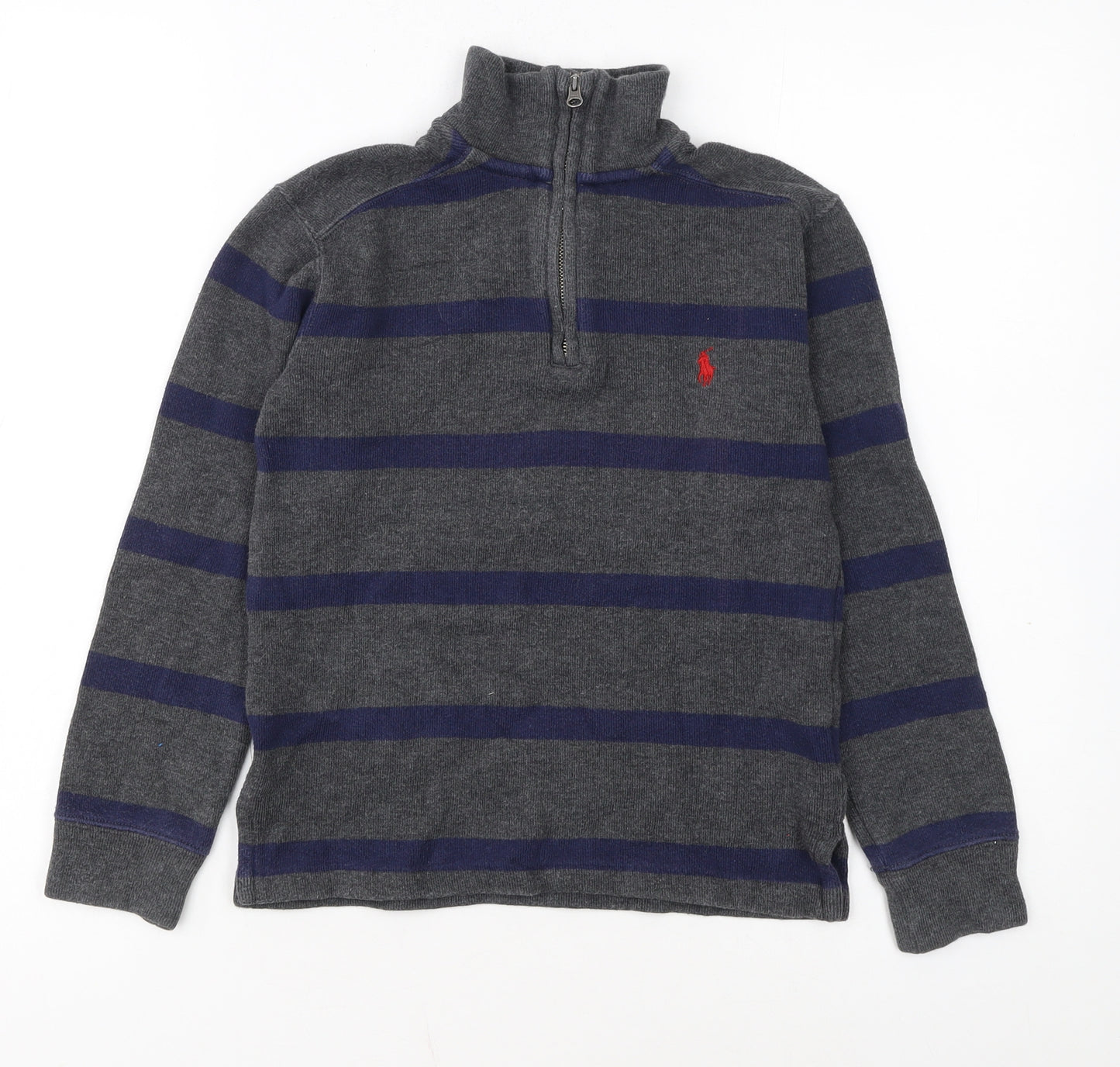 Ralph Lauren Boys Grey Striped 1/4 Zip Knit Sweatshirt Size 8 Years