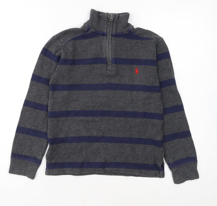Ralph Lauren Boys Grey Striped 1/4 Zip Knit Sweatshirt Size 8 Years