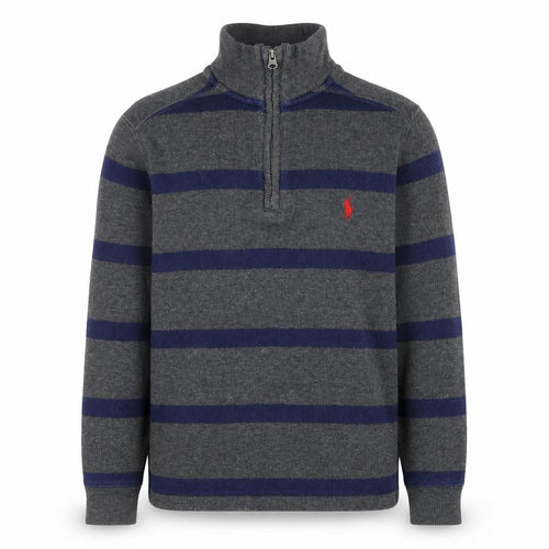 Ralph Lauren Boys Grey Striped 1/4 Zip Knit Sweatshirt Size 8 Years