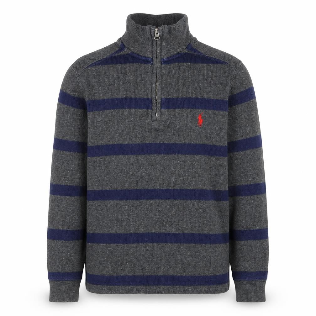 Ralph Lauren Boys Grey Striped 1/4 Zip Knit Sweatshirt Size 8 Years