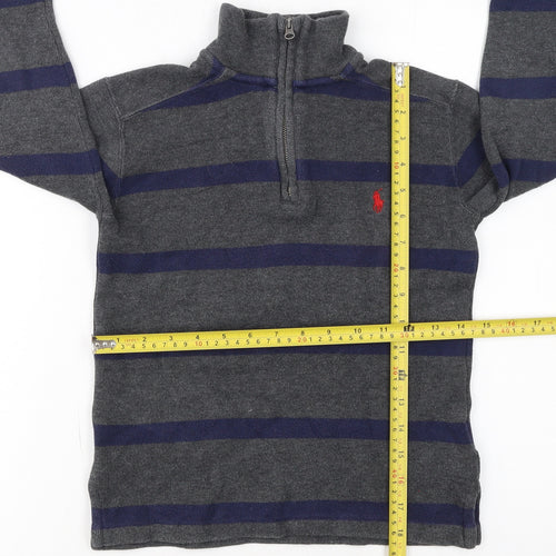 Ralph Lauren Boys Grey Striped 1/4 Zip Knit Sweatshirt Size 8 Years
