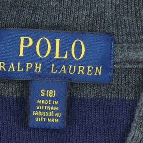 Ralph Lauren Boys Grey Striped 1/4 Zip Knit Sweatshirt Size 8 Years