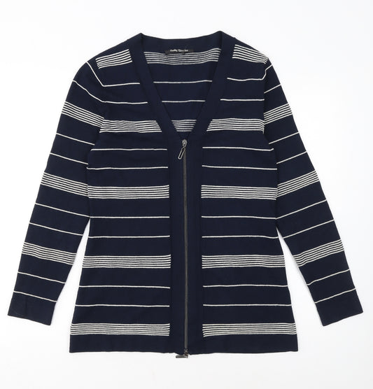 Betty Barclay Women Blue Striped Full Zip V-Neck Knit Jumper Size 12
