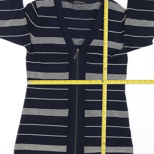 Betty Barclay Women Blue Striped Full Zip V-Neck Knit Jumper Size 12