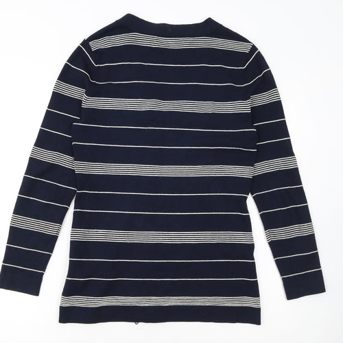 Betty Barclay Women Blue Striped Full Zip V-Neck Knit Jumper Size 12