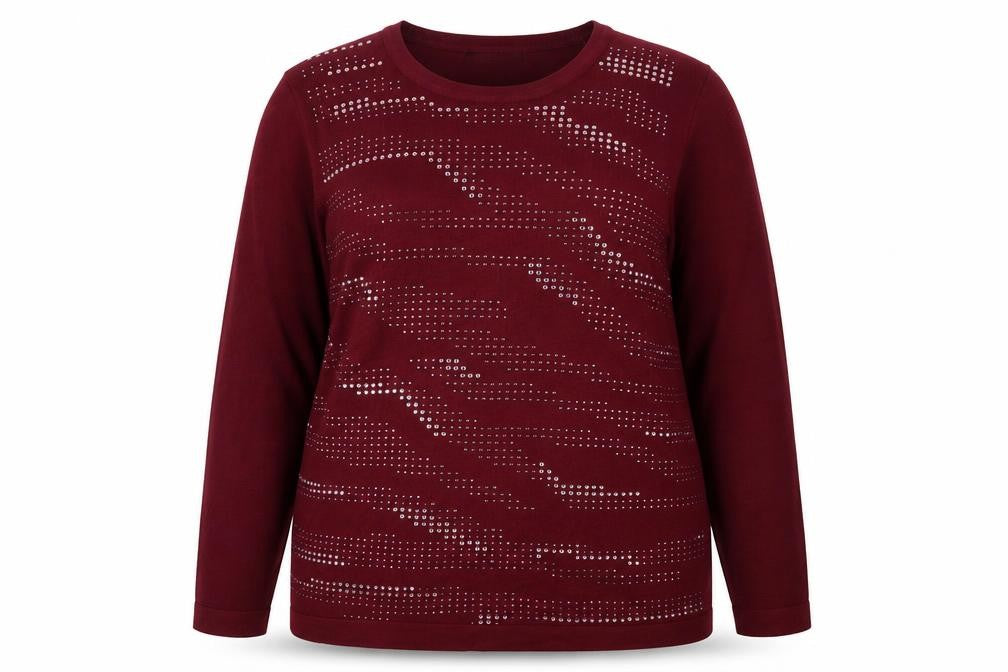 Bonmarché Women's Red Long Sleeve Pullover Jumper Size 18 Rhinestone Detail
