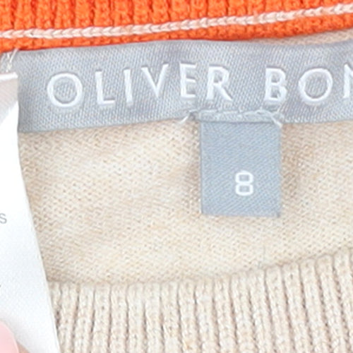 Oliver Bonas Womens Beige Crew Neck Knit Jumper Size 8
