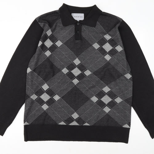 Smith & Taylor Men's Black Argyle Long Sleeve Polo - Size M