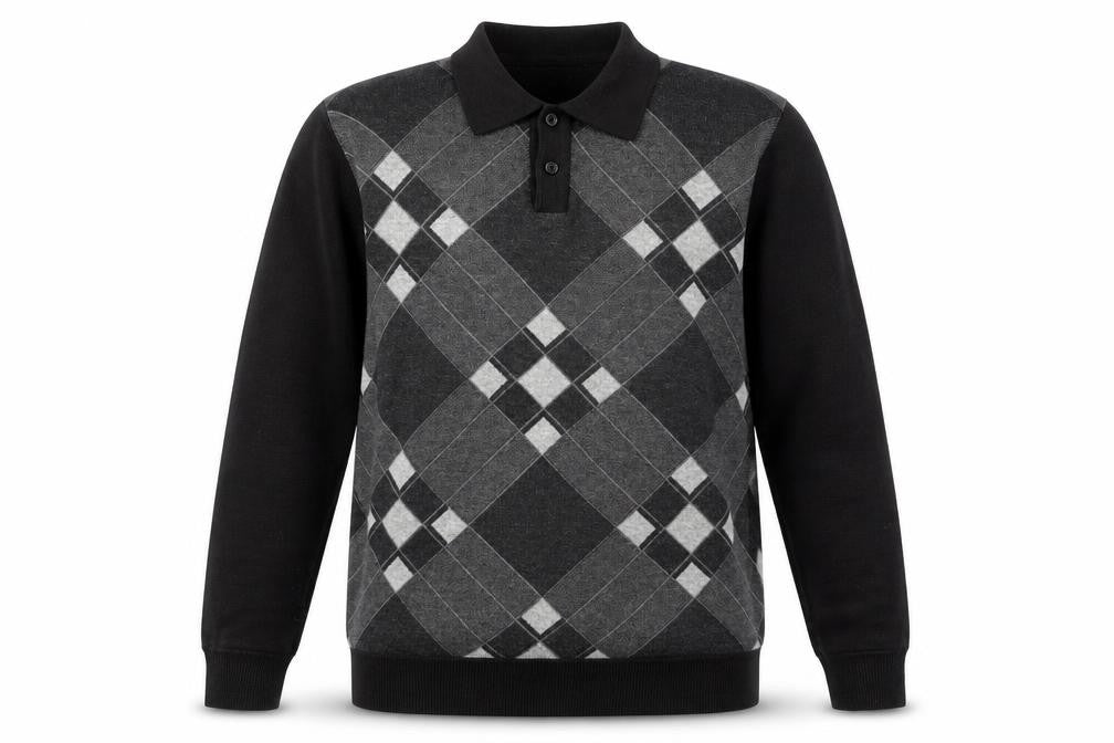Front view of Smith & Taylor Men's Black Argyle Long Sleeve Polo -, size M