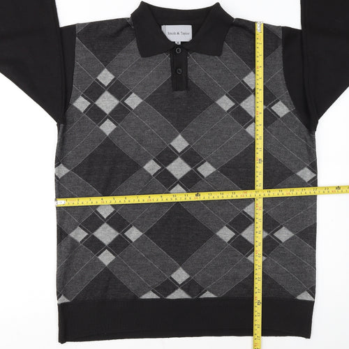 Smith & Taylor Men's Black Argyle Long Sleeve Polo - Size M
