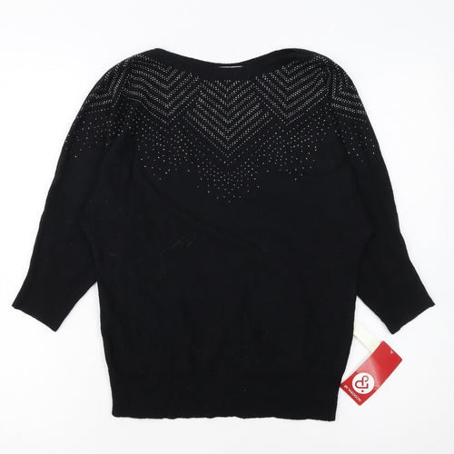89th & Madison Womens Black Rhinestone Pullover Jumper Size S