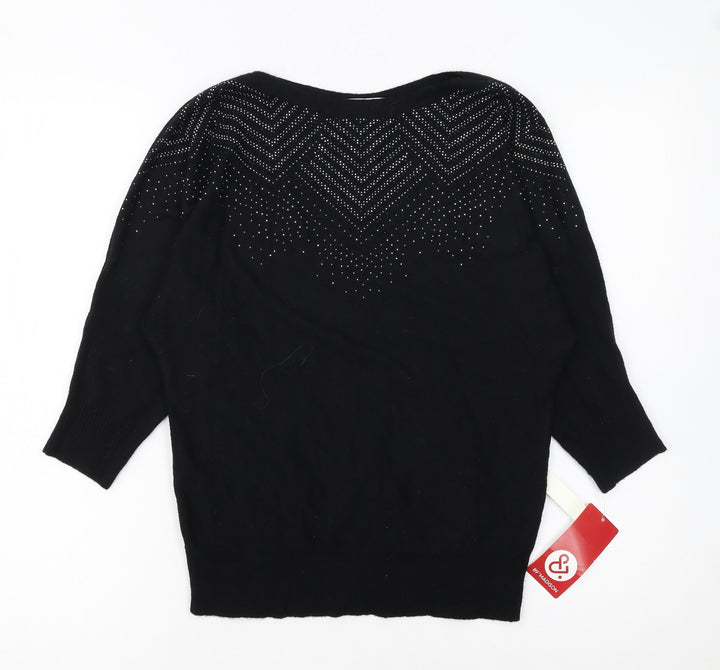 89th & Madison Womens Black Rhinestone Pullover Jumper Size S