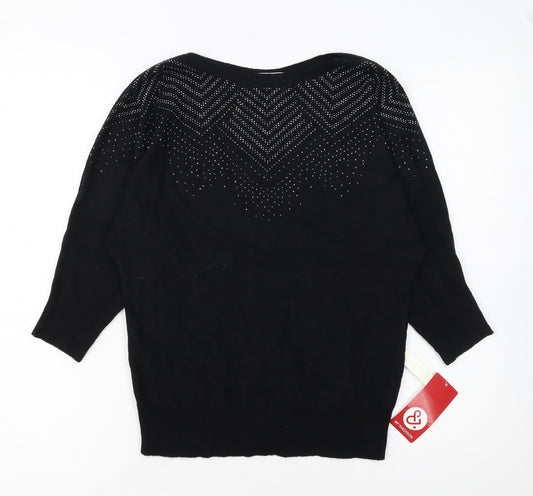 89th & Madison Womens Black Rhinestone Pullover Jumper Size S