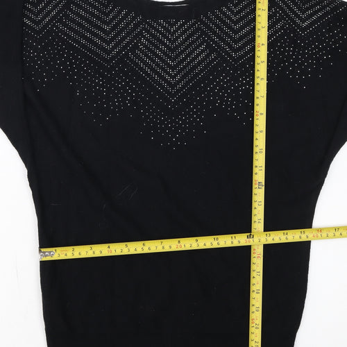 89th & Madison Womens Black Rhinestone Pullover Jumper Size S