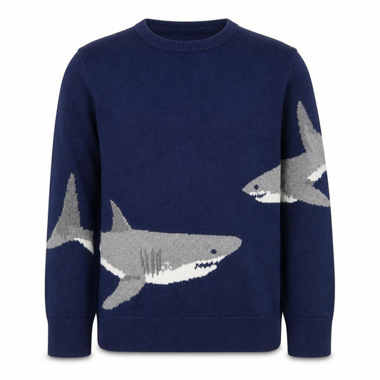 GAP Kids Boys Navy Blue Shark Graphic Cotton Pullover Jumper 8-9 Years
