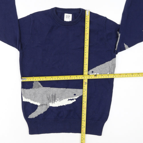 GAP Kids Boys Navy Blue Shark Graphic Cotton Pullover Jumper 8-9 Years