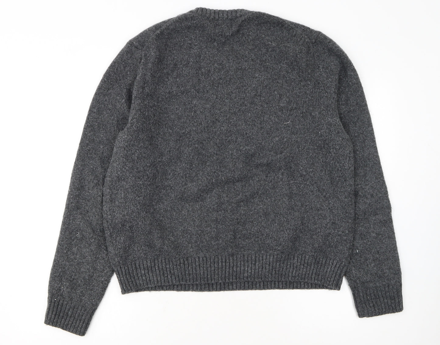 H&M Women Grey Wool Blend Pullover Jumper XL Crew Neck Alpine Logo
