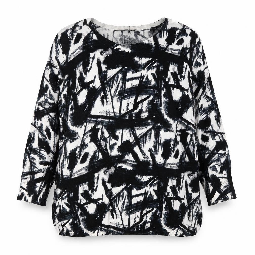 Front view of Betty Jackson Black women’s black art print cotton jumper, size UK 20