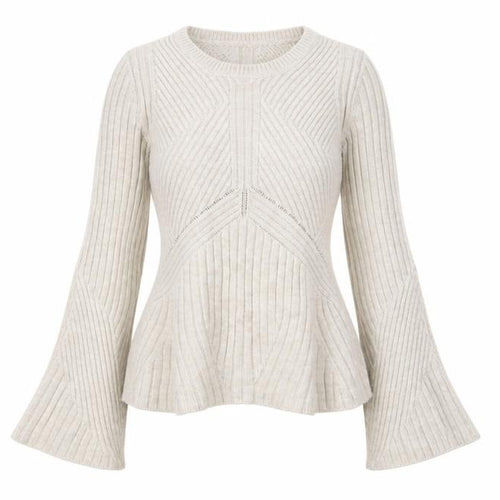 Topshop Women Ivory Ribbed Knit Flared Sleeve Jumper Size 6