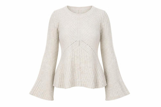 Front view of Topshop Women Ivory Ribbed Knit Flared Sleeve Jumper, size 6