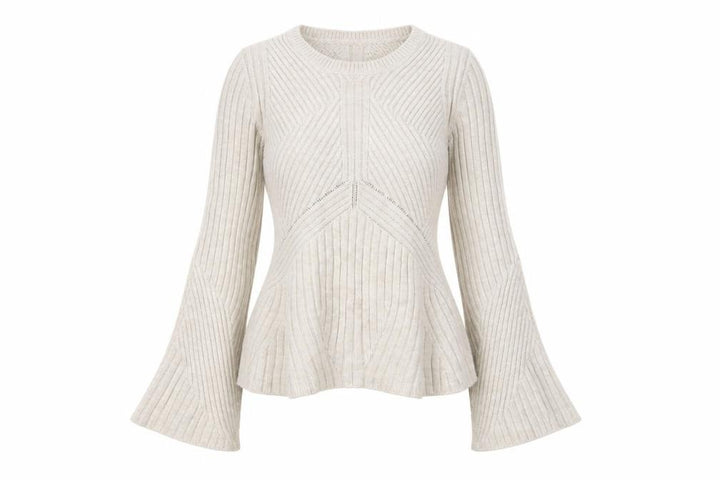 Topshop Women Ivory Ribbed Knit Flared Sleeve Jumper Size 6