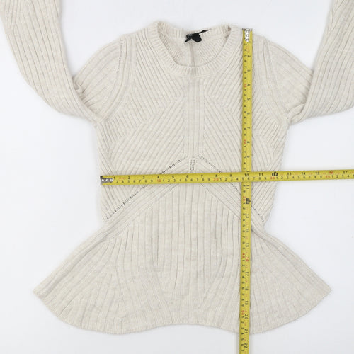 Topshop Women Ivory Ribbed Knit Flared Sleeve Jumper Size 6