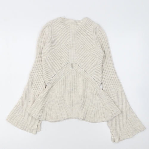 Topshop Women Ivory Ribbed Knit Flared Sleeve Jumper Size 6