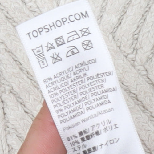 Topshop Women Ivory Ribbed Knit Flared Sleeve Jumper Size 6