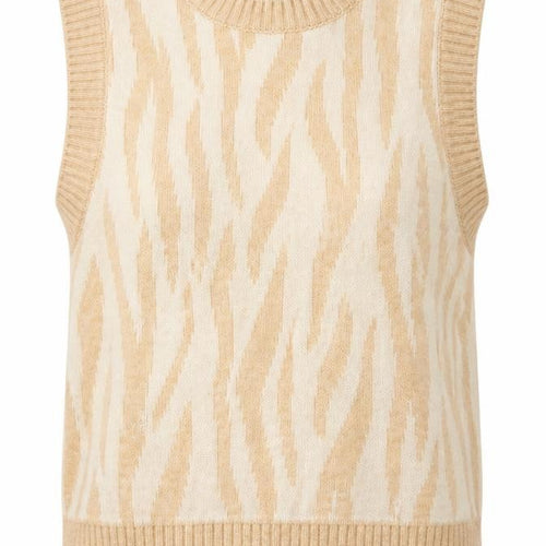 MNG Women’s Beige Animal Print Knit Sleeveless Vest Jumper L