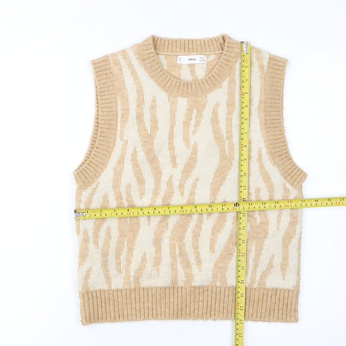MNG Women’s Beige Animal Print Knit Sleeveless Vest Jumper L