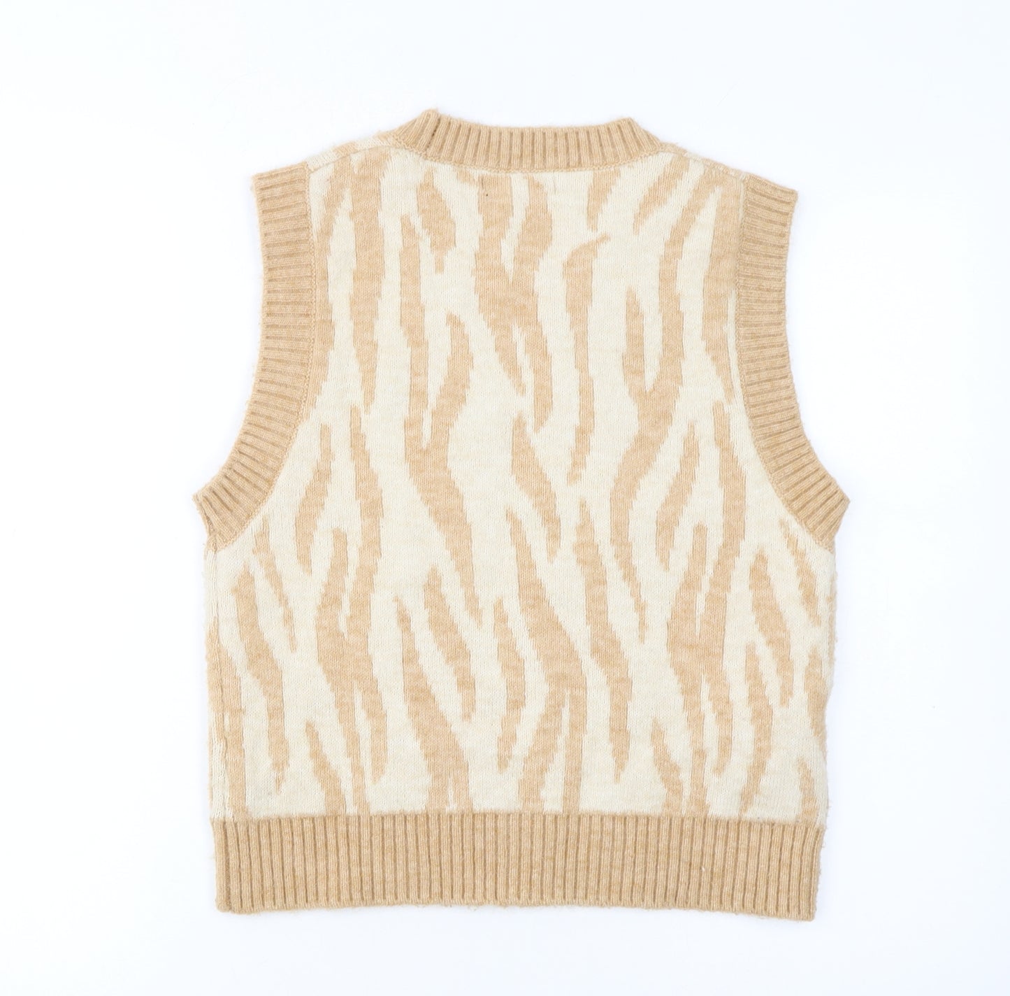 MNG Women’s Beige Animal Print Knit Sleeveless Vest Jumper L