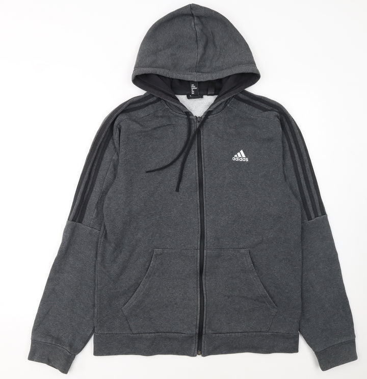 Adidas Men's Grey Full Zip Hoodie Size L Sportswear Fleece