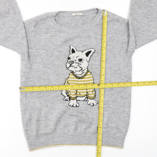 Tu Women Grey Dog Print Jumper Size 12 Acrylic Knit Pullover