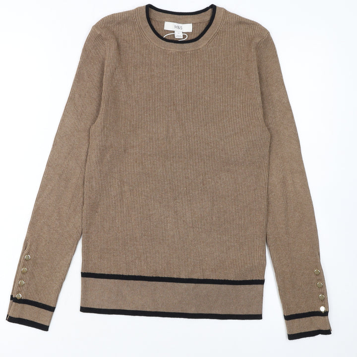 Marks and Spencer Women’s Beige Ribbed Crew Neck Jumper Size 12