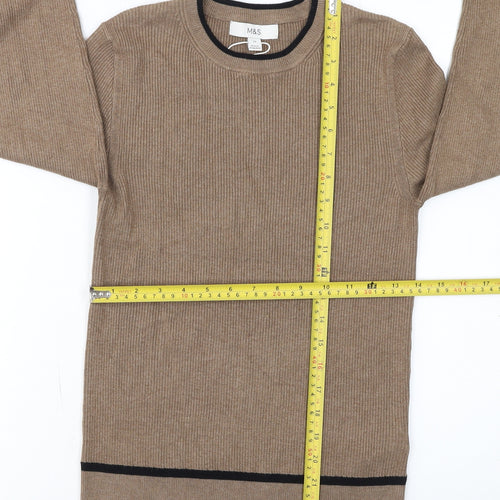 Marks and Spencer Women’s Beige Ribbed Crew Neck Jumper Size 12