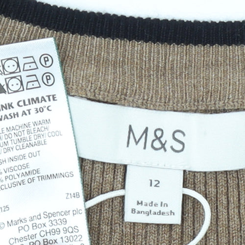Marks and Spencer Women’s Beige Ribbed Crew Neck Jumper Size 12