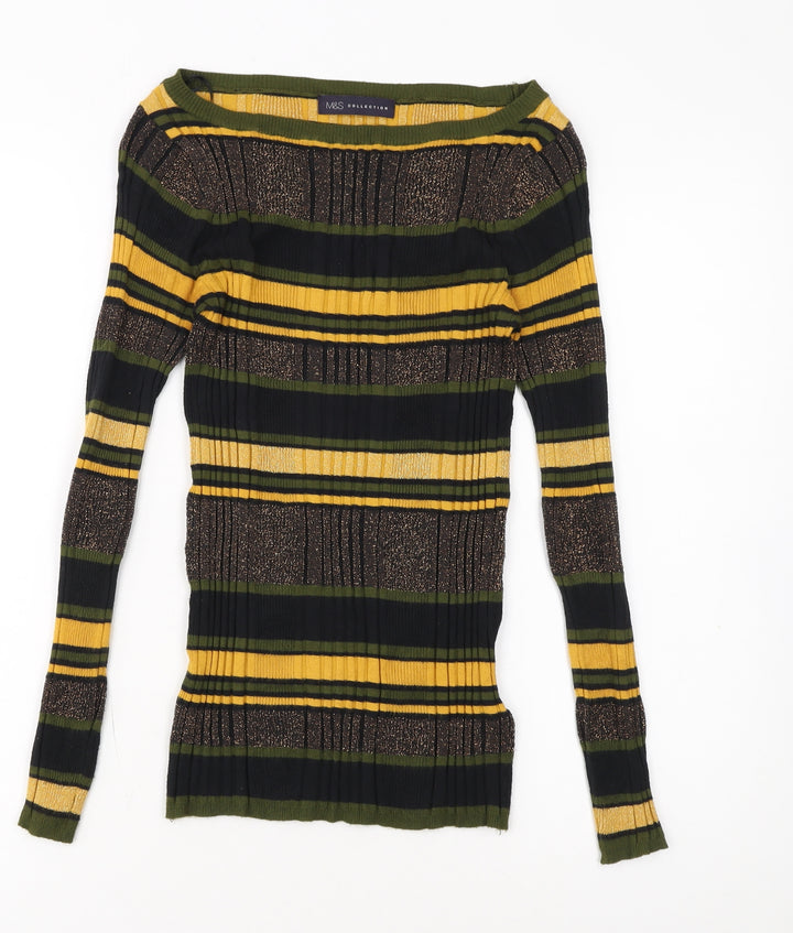 Marks and Spencer Womens Multicoloured Striped Boat Neck Jumper Size 8