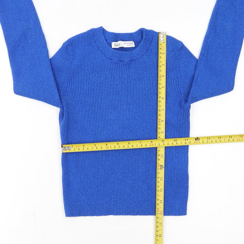 Bershka Women Blue Ruffle Sleeve Knit Pullover Jumper Size 12