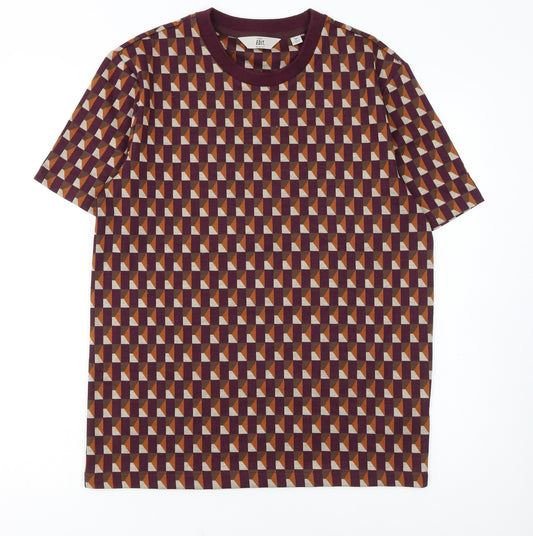 Next Men's Geometric Print Burgundy Short Sleeve Crew Neck T-Shirt M
