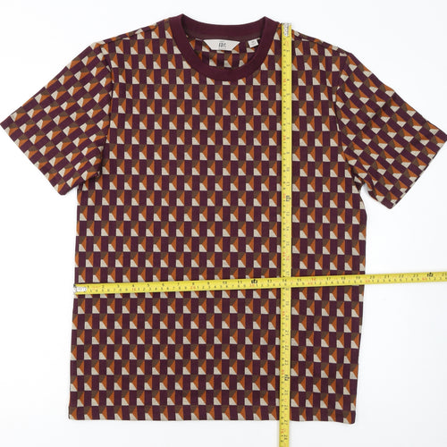 Next Men's Geometric Print Burgundy Short Sleeve Crew Neck T-Shirt M
