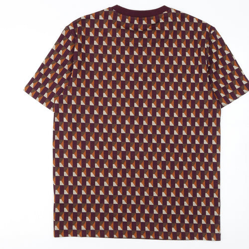 Next Men's Geometric Print Burgundy Short Sleeve Crew Neck T-Shirt M