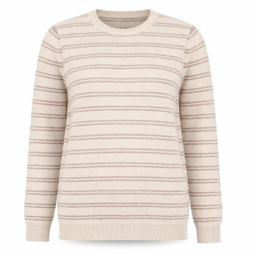 BHS Women Beige Striped Cotton Crew Neck Jumper Size 10
