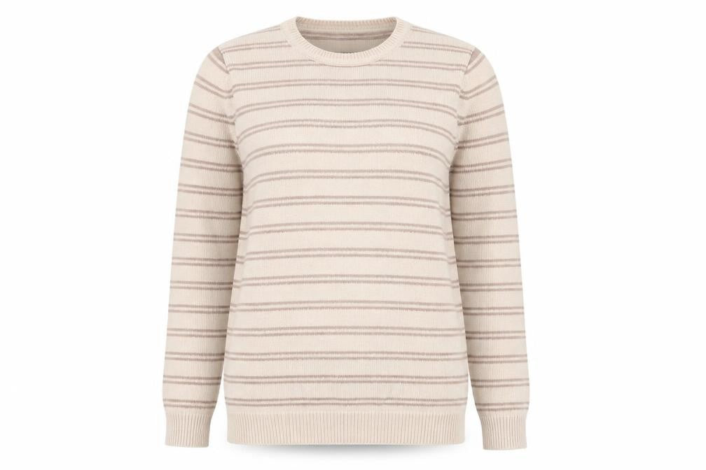 BHS Women Beige Striped Cotton Crew Neck Jumper Size 10