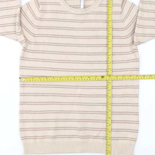 BHS Women Beige Striped Cotton Crew Neck Jumper Size 10
